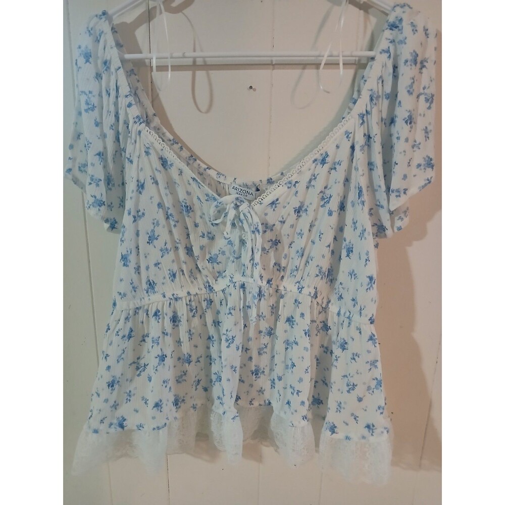 Floral  Babydoll Smocked Top  Lace Trim Women's XL Coquette Romantic Cottage